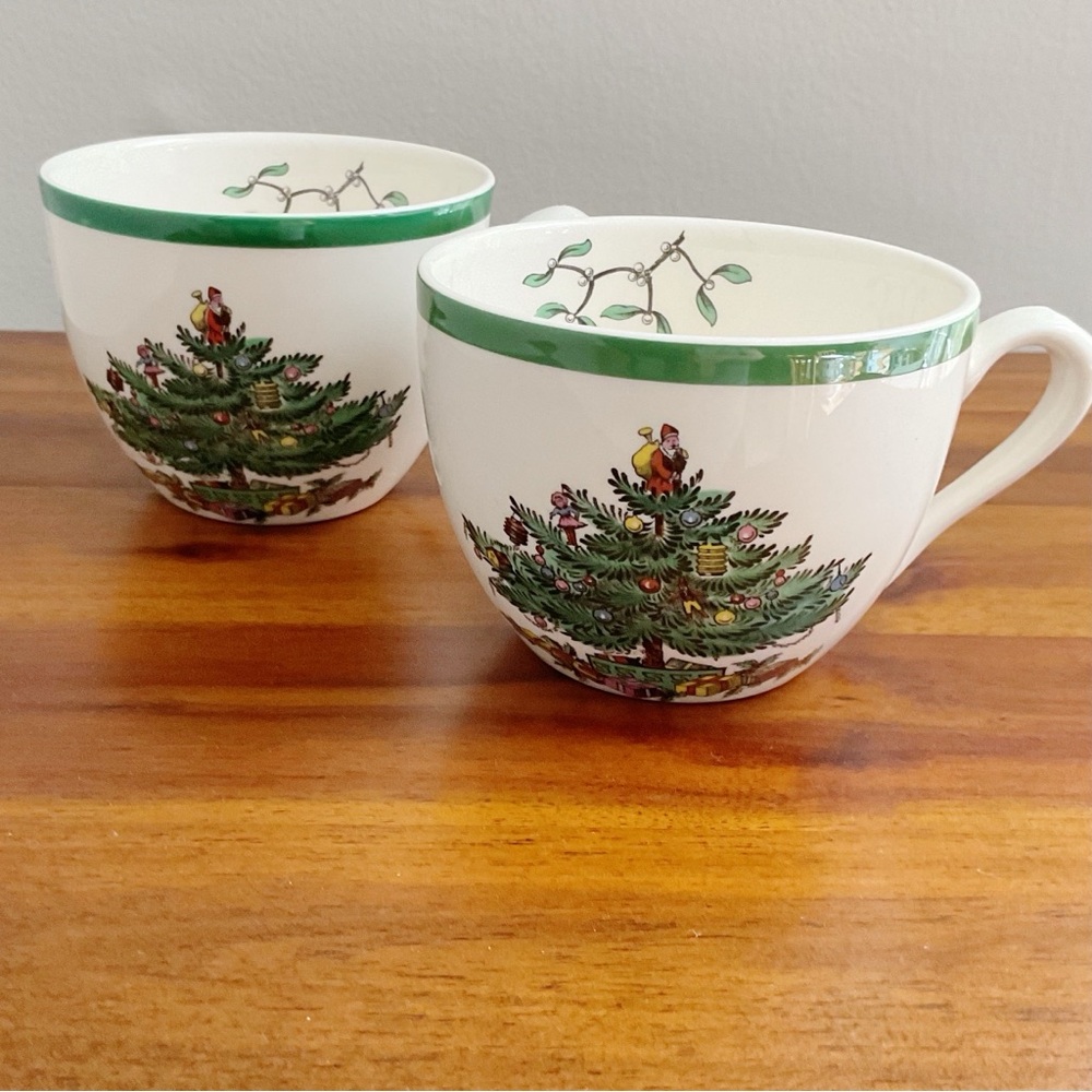 Vintage Spode Christmas Tree Flat Cups S3324 England – Set of Two (7 oz)